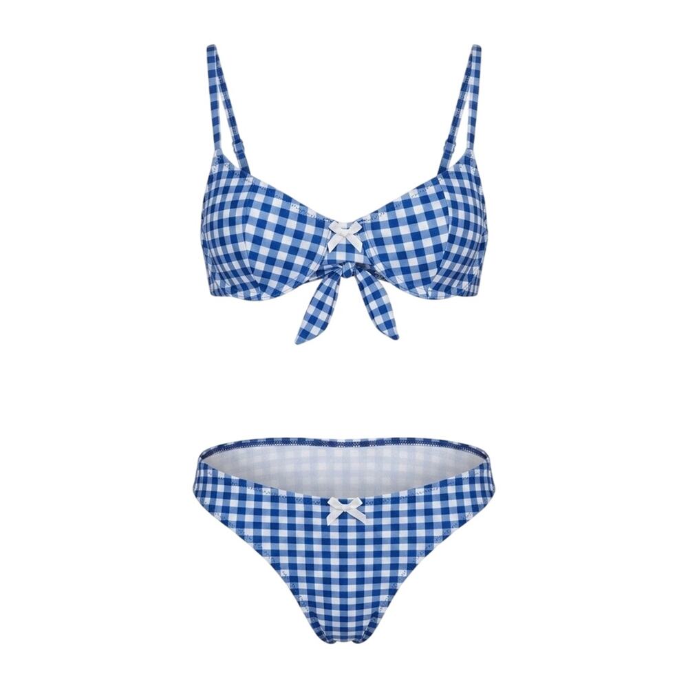 Seamolly Blue Gingham Bikini Set Underwire Swimsuit Two Piece Cottagecore XS NWT